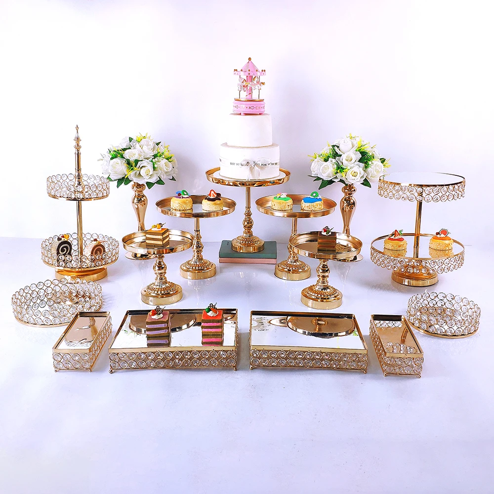 

9-15pcs Kitchen Accessories Cake Stand Set Wrought Iron Exquisite Cupcake Rack Base Dessert Wedding Party Table Candy Bar Decor