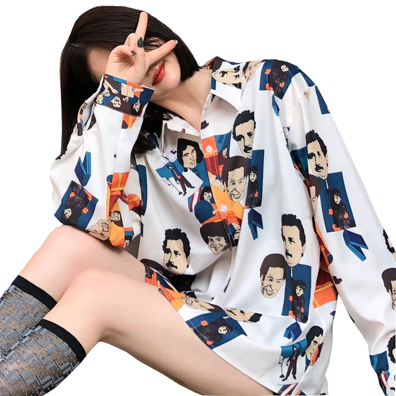 

Women Blouses 2020 Summer Spring Korean Casual Loose Long Sleeve Shirts Plus Size BF Streetwear Fashion Vintage Lady Shirt Top