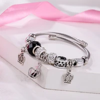 one piece golden silver animal titanium steel bracelet with an crown beads bracelet for women fashion female jewelry party gift