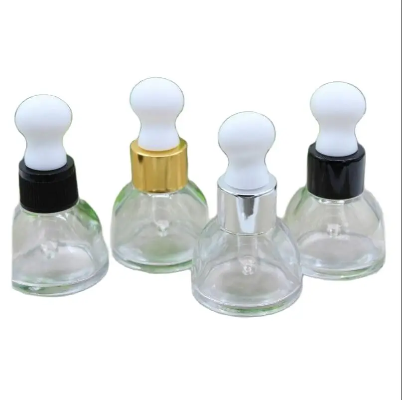 

15ML transparent glass bottle with gold/silver/black collar white bulb glass dropper bottle for essential oil liquid serum