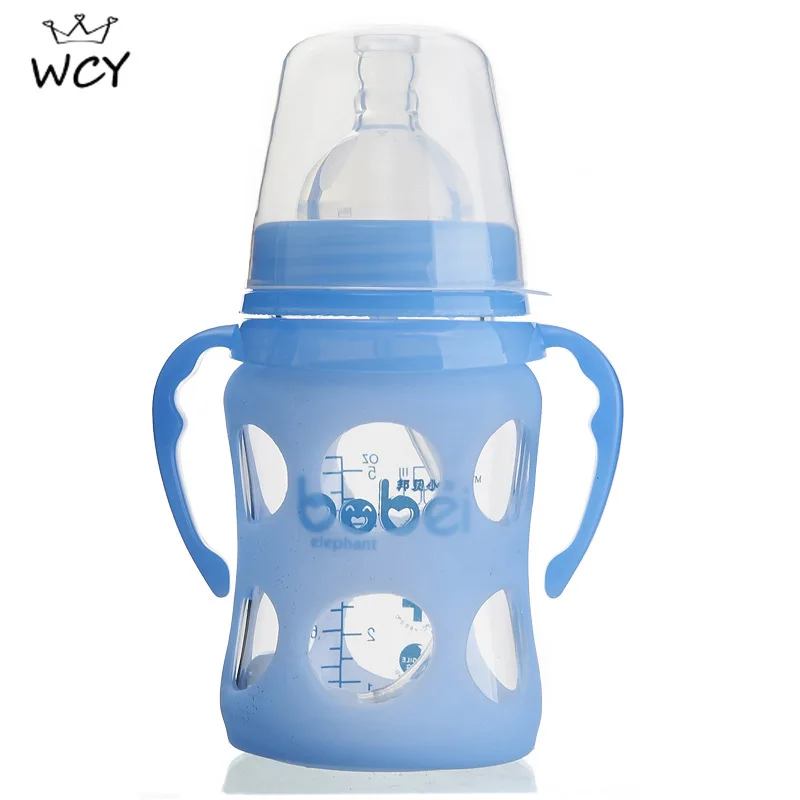 

150ml Top Quality Glass Bottle Arc Type Wide Mouth Baby Feeding Bottles with Handle 6-24M Infantil Biberones Para Bebe