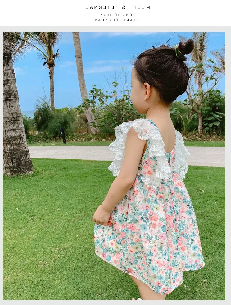 

2021 Summer brand Lace Ruffle flower sleeveless girl dress 246810 years old