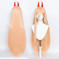 power cos wig long srtraight silver oranger hair woman ears headwear headgear 2pcs set anime chainsaw girl cosplay accessory