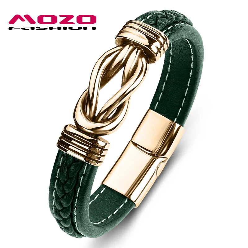 SJ074-LU MOZO, модный,, классический, мужской браслет, кожа, нержавеющая сталь, браслет с подвесками, женский, крест, панк, ювелирный браслет, подарки, зеленый - Окраска металла: SJ074-LU