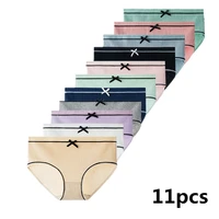 11pcs sexy womens panties female underwear cotton mid rise underpants solid color ladies briefs cute student lingerie