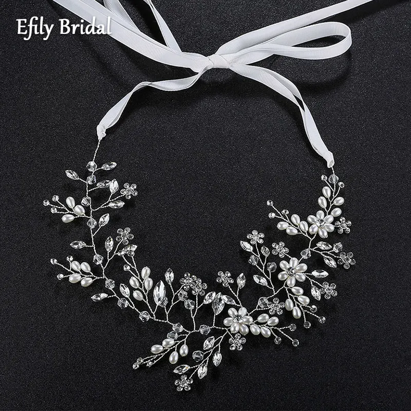 

Efily Crystal Headband Wedding Bridal Hair Vine Rhinestone Hairband Pearl Women Hair Accessories Bride Headpiece Bridesmaid Gift