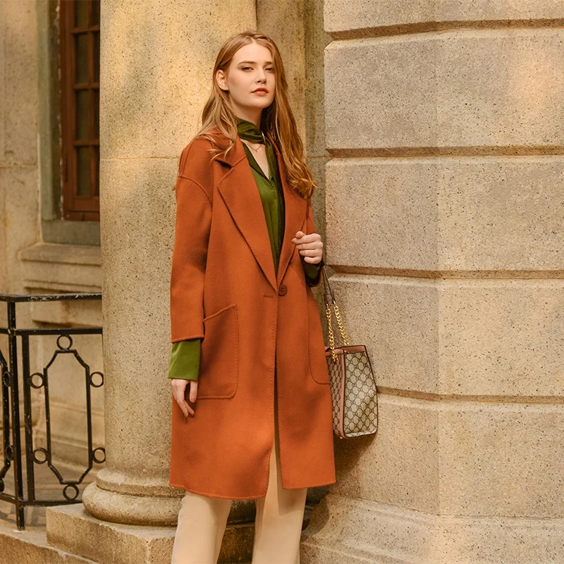 

Double-sided cashmere coat Women's Mid-length camel woolen 2020 new overknee tall coat Hepburn style