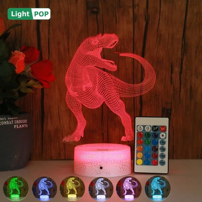 

3D Small Night Lamp Crack Base Dinosaur Series Colorful Color Changing USB Creative Remote Control LED Home Decoration Birthday