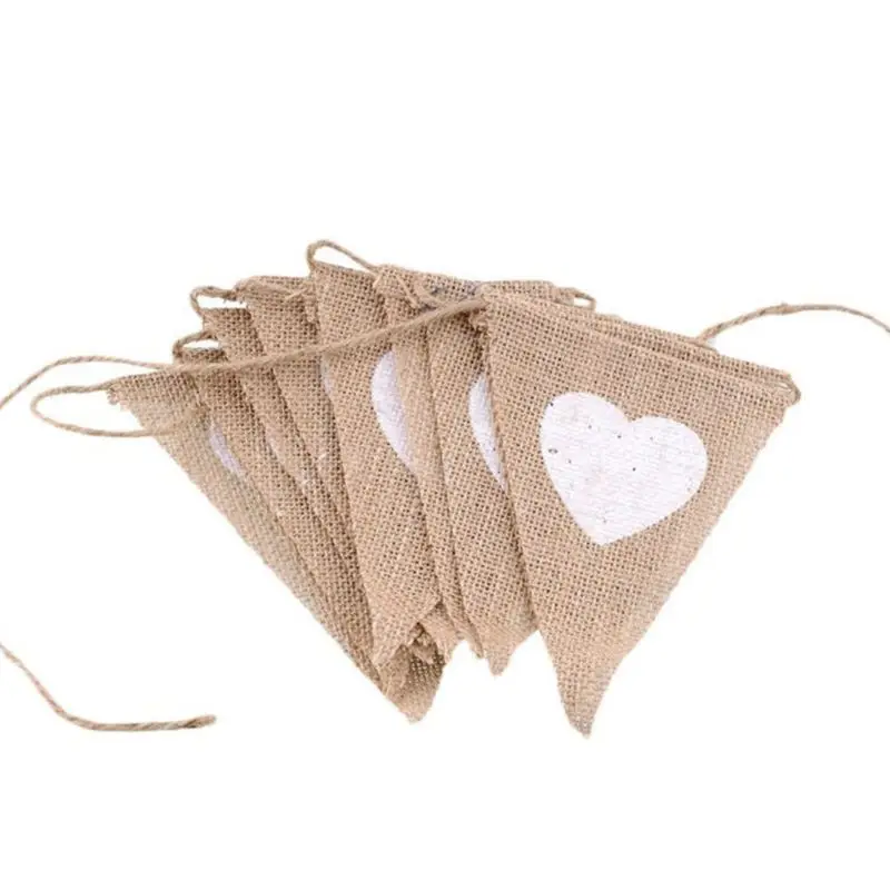 

1 Set Love Heart Rustic Linen Jute Hessian Burlap Lace Party Pennant Bunting Flags Garland Wedding Decoration