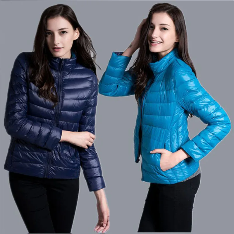 Women Down Jackets Super Light Thin Style 2019 Fall Autumn Winter Female Slim Short Coats Stand Collar Fashion Double-sided Wear | Женская