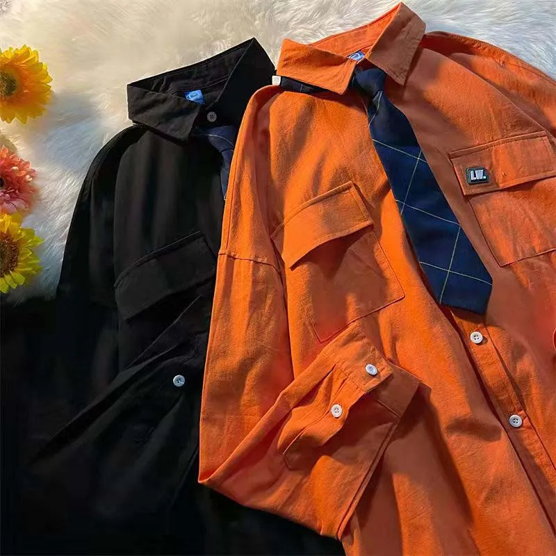 Мужская рубашка из 100% хлопка с длинными рукавами в гонконгском ретро стиле