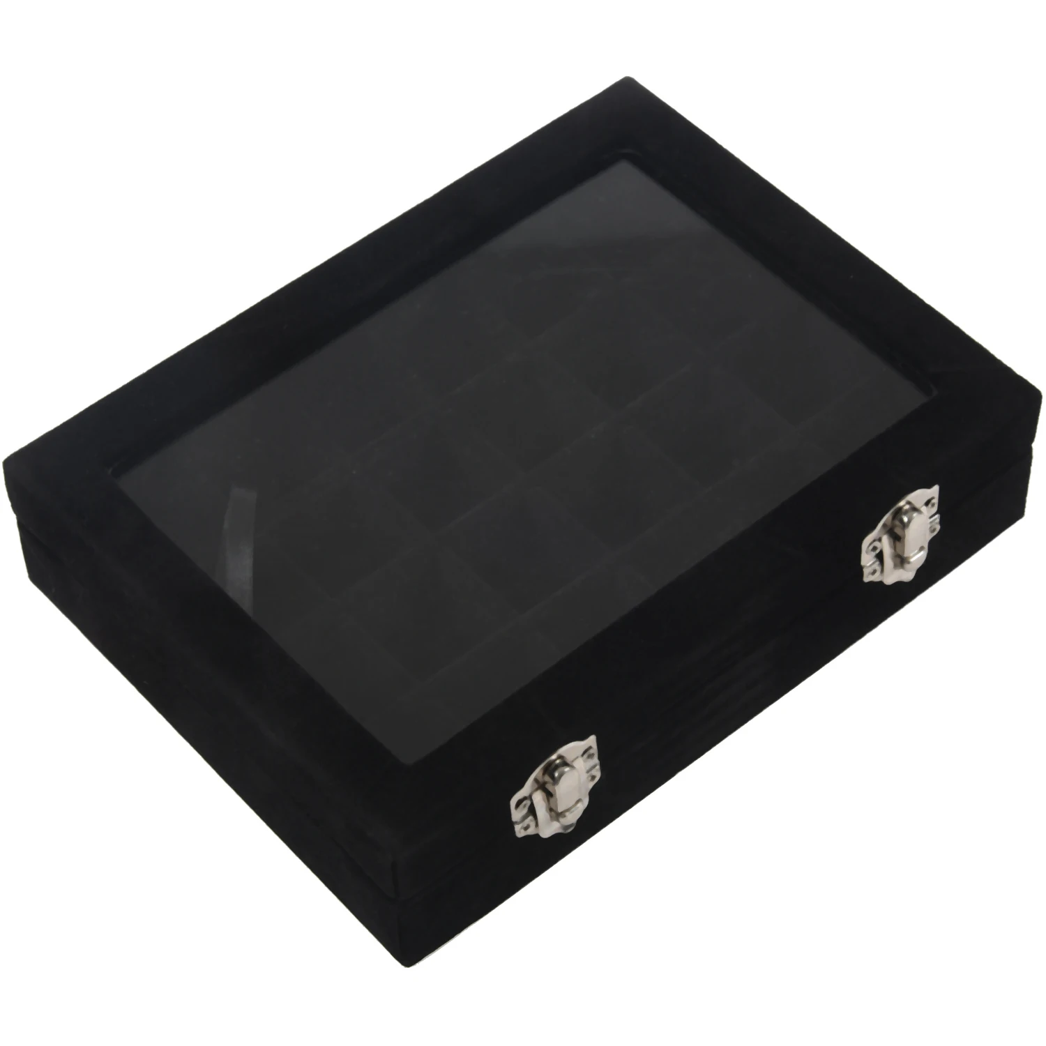 

2 Pcs 24 Grid Display Box Jewelry Storage Glass Bracelet Watch Pillow Buckle, Black & Rose Red