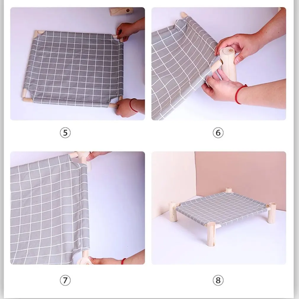 

Elevated Cat Bed House Cat Hammocks Bed Wood Canvas Cat Lounge Bed for Small Rabbit Cats Dogs Durable Canvas Pet House Supplies