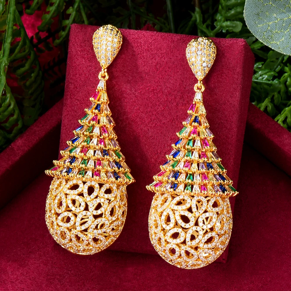 Женские серьги-подвески Siscathy, роскошные висячие серьги в форме конуса с полым микро-кубическим цирконием, с кристаллами