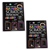 2pcs large magic color rainbow scratch art paper note book fully black drawing