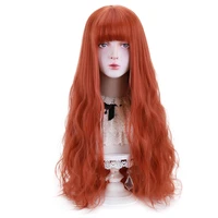 free beauty long wavy synthetic copper reddark brown blue 32 cosplay lolita hair wigs with bangs for women costume party