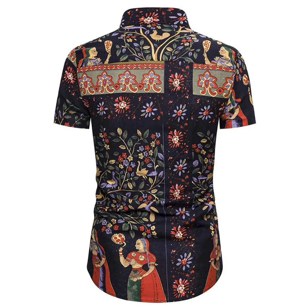 

Fashion Beach Blouse Men Summer Casual Short Sleeve Turn-Down Collar Print Button Down T-shirt Top#3.31
