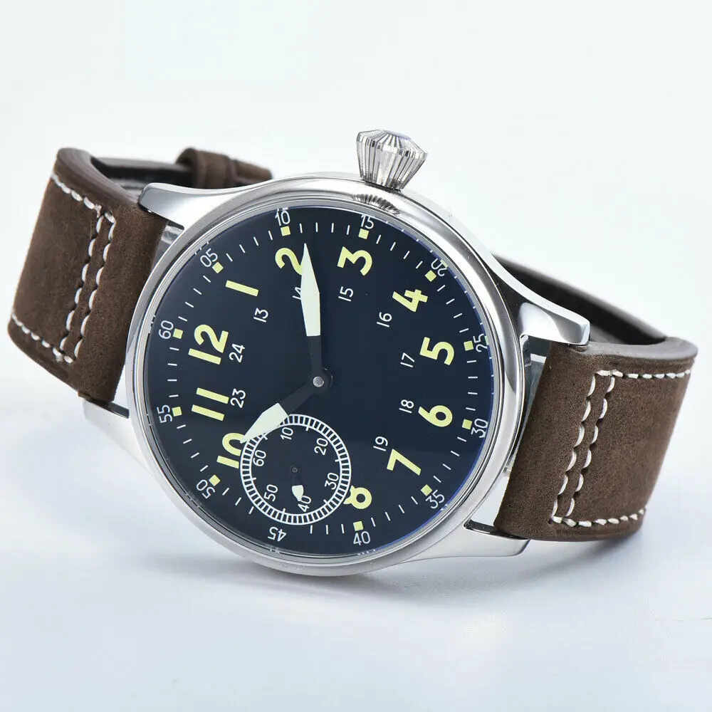 Corgeut 44 мм светящийся черный стерильный циферблат механические мужские часы с