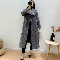 plus size women clothes spring autumn embroidered trench coat turn down collar long sleeved single breasted stretch miyake pleat
