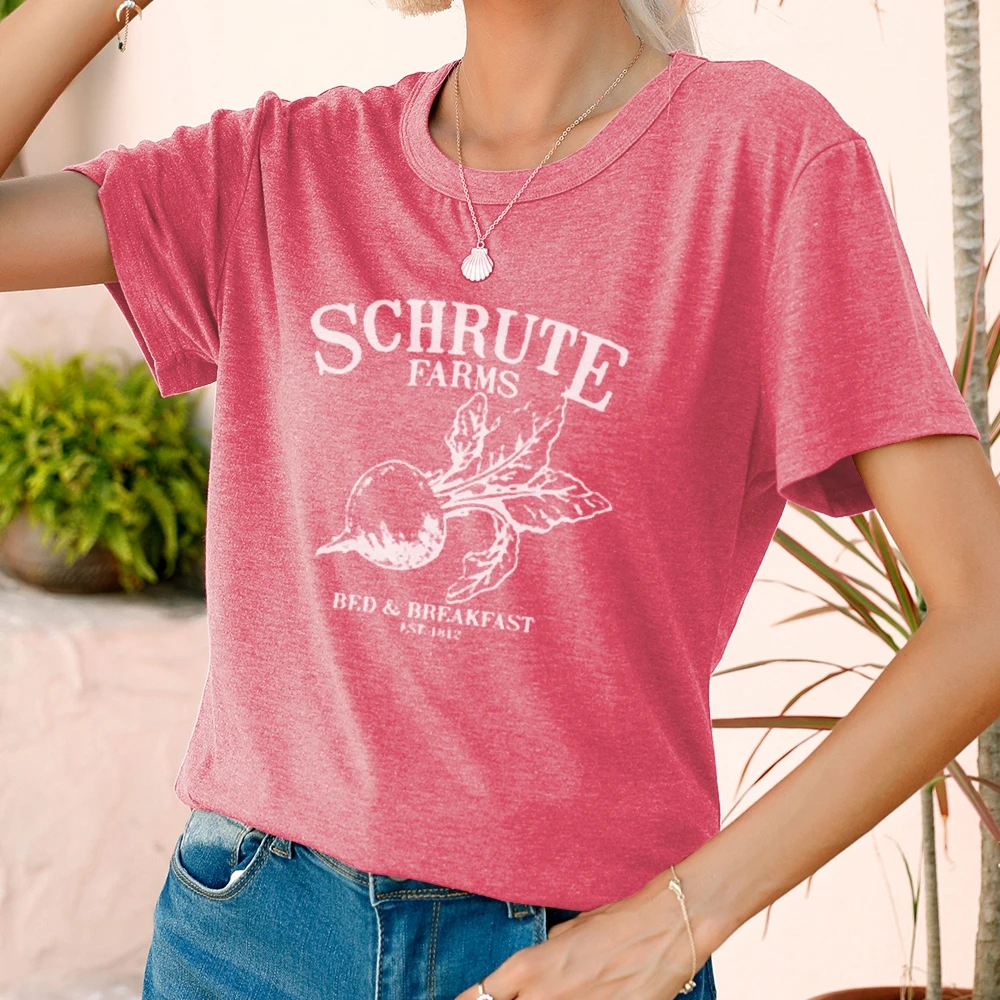 

Women Clothing Regular Lady Schrute Letter Print Ventilate Korean Summer Style Short Sleeve 90s Female T-Shirt Radish Graphic