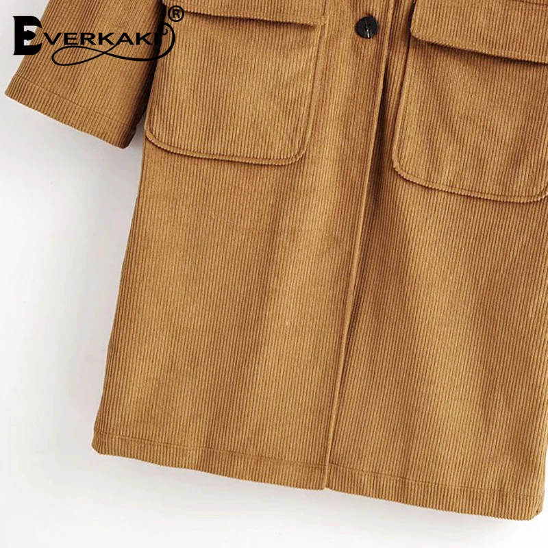 Женское вельветовое пальто Everkaki осенне-зимнее однотонное в стиле бохо с