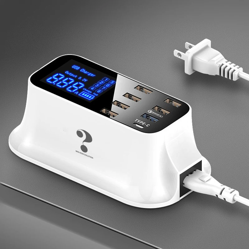

QC3.0 8 Port Smart Power Strip USB Charger Dock Station Display Mobile Phone Tablet Charging Desktop Charge Adapter Socket Strip
