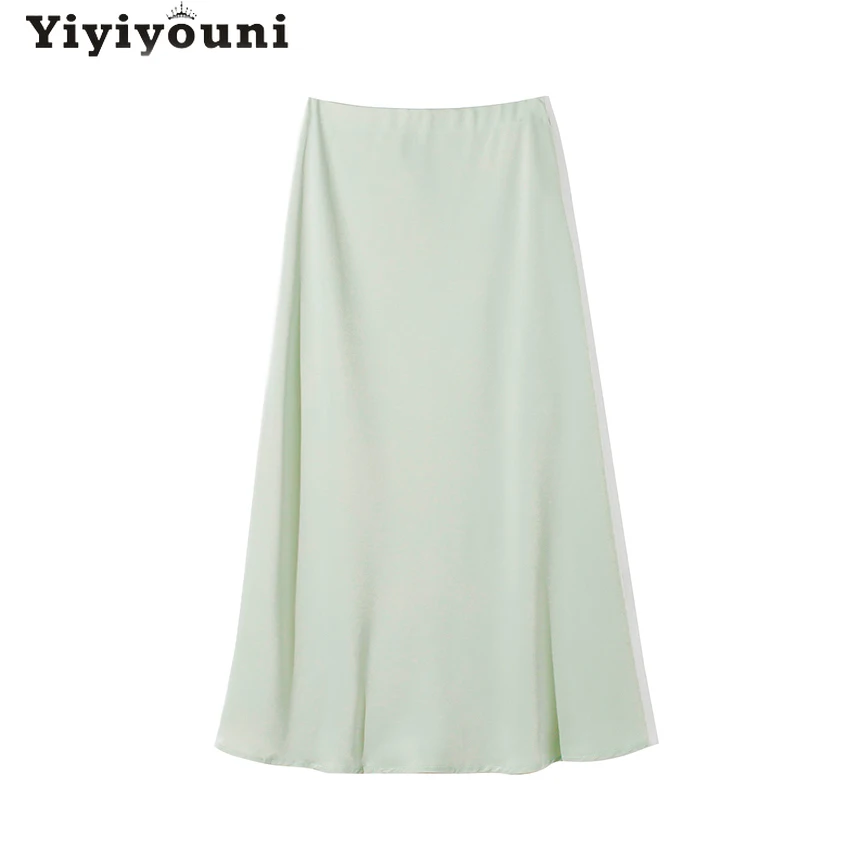 Элегантная атласная шелковая юбка FAKUNTN yiyouni с высокой талией Женская Весенняя