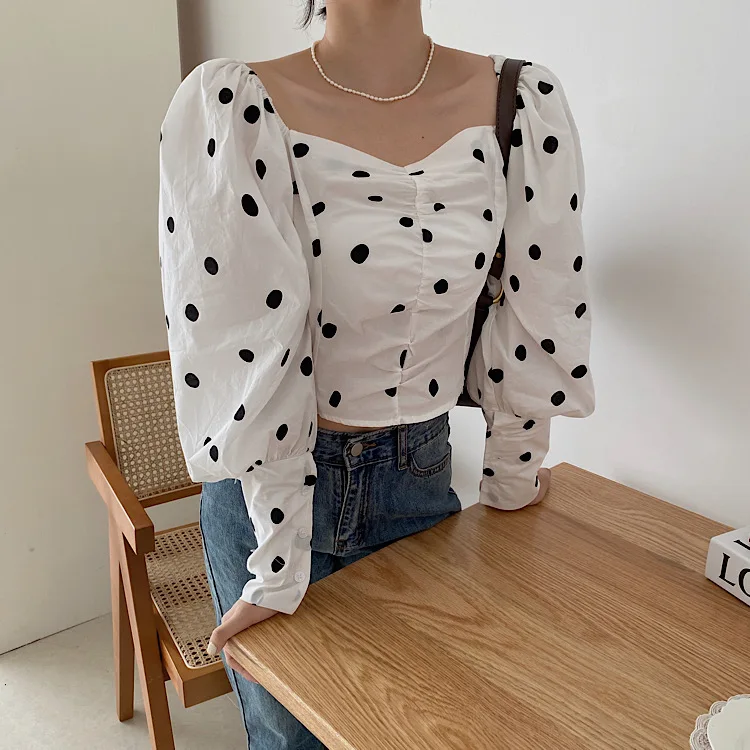 

Women chemisiers et blouses femme Shirts dot blusas mujer de moda Spring fall crop Top Korean Clothes vintage Fashion Brand hot