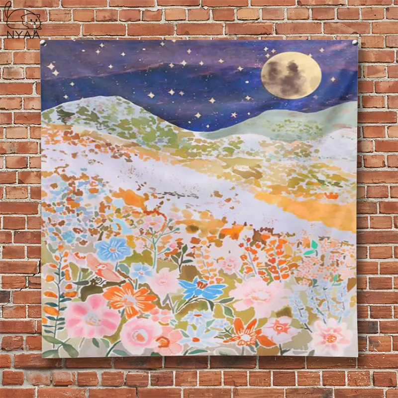 

Floral Mountain Wall Tapestry Psychedelic Tapestry Wal Decor Haning Flowers Plants Starry Sky Bedroom Bedspread INS Decoration