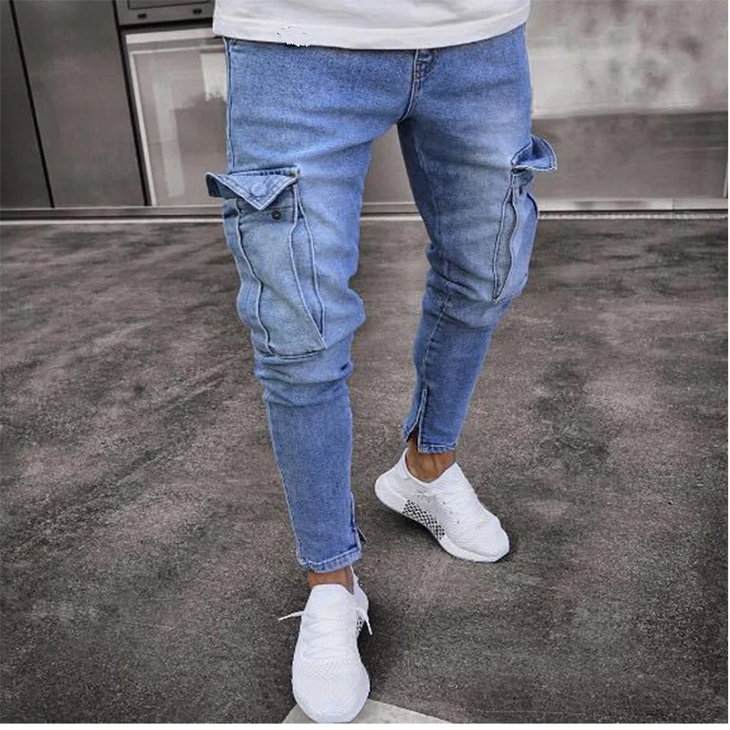 KENNTRICE Vintage Black Blue Men Jeans Zipper Cowboy Hip Hop Pencil Pants Male Denim Big Pocket | Мужская одежда