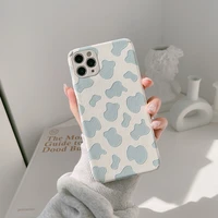 japanese tender sky blue milk cow print kawaii phone case for iphone 13 12 11 pro max xr xs max 7 8plus case cute leather cover