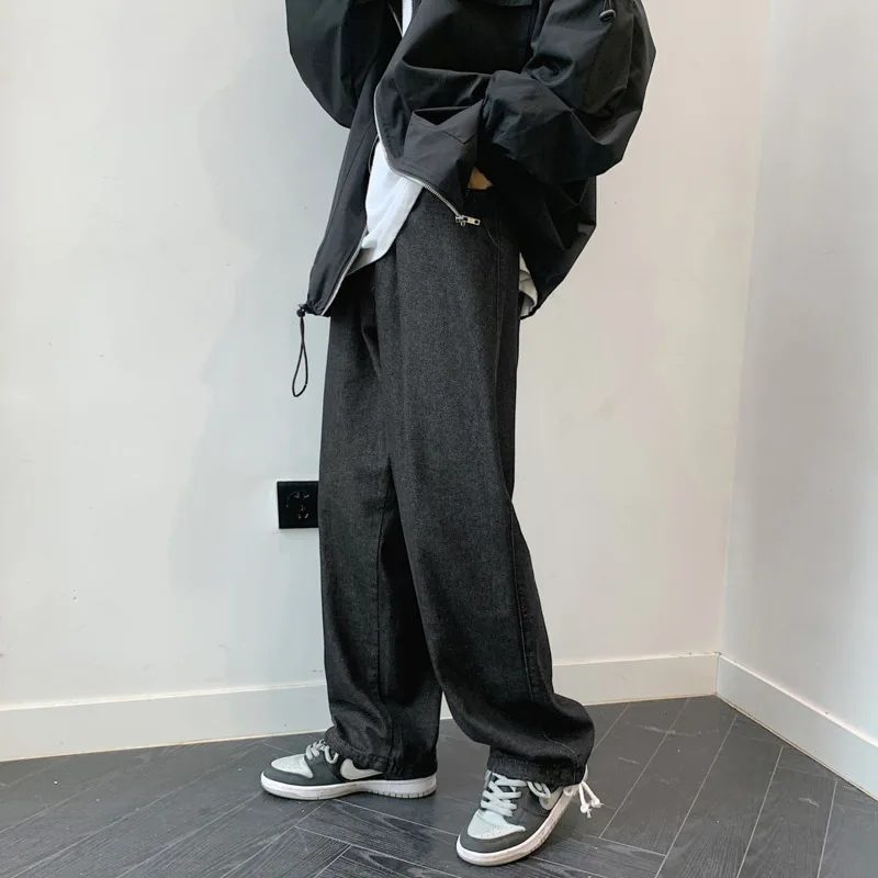 Wide leg Jeans Men's Fashion Retro Drawstring Jeans Pants Men Streetwear Loose Hip-hop Denim Trousers Mens S-2XL