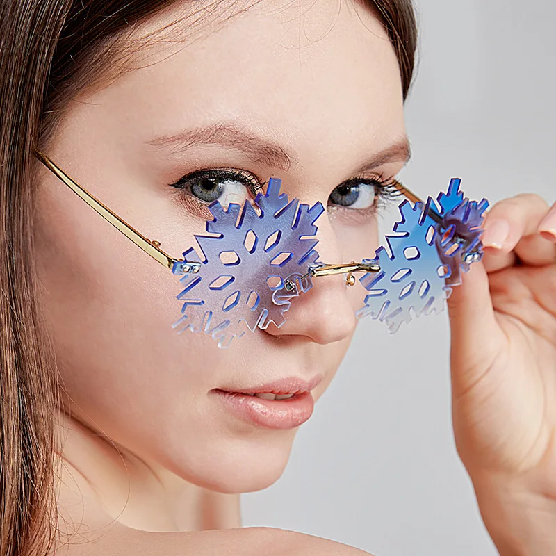 

Fashion Rimless Sunglasses Women Snowflake Sunglass Christmas Sun Glass Men Luxury Brand Design Eyewear UV400 Gradient Shades
