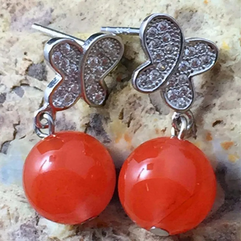 

Liemjee Fashion Bohemia South Red Agate Jewelry Vintage Silver Inlaid Butterfly Earring For Women Namour Charm Gift All Seasons