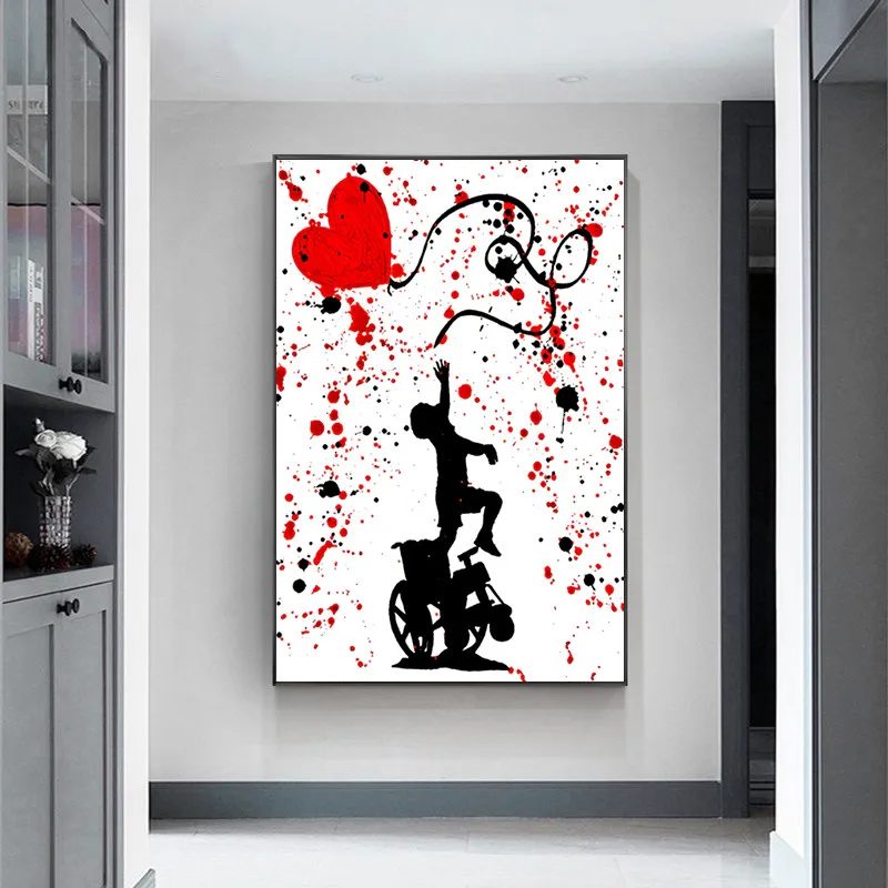 

Street Graffiti Banksy Art Child Chasing Love Balloon Canvas Painting Posters and Prints Wall Art Pictures for Living Room Decor