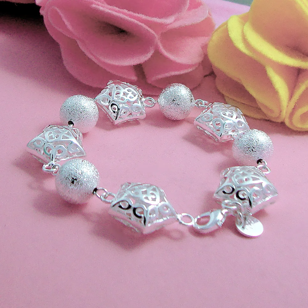 Женский широкий браслет из серебра 925 пробы с полыми шариками 12 мм | Украшения и