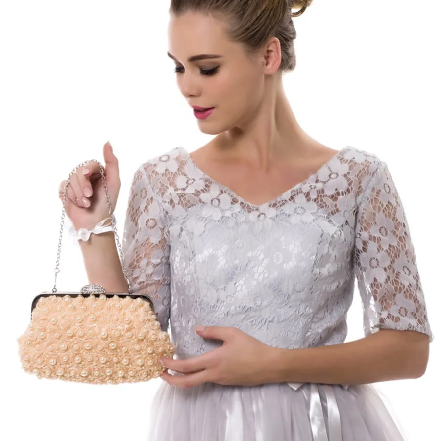 

Evening Bags Women Clutch Bags Evening Clutch Bags Wedding Bridal Handbag Pearl Beaded Lace Rose Fashion Rhinestone Bags