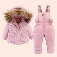boys girls down clothing sets 2 pcs dot hooded coat trousers winter warm kids clothes down jacket suit children outerwear