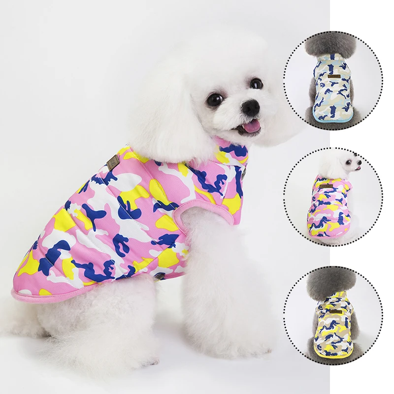 

Pet Supplies Fashion Winter Thicken Printed Casual Dog Coat Warm Pet Cotton Vest Jacket Colorful Comfortable Dog Clothes