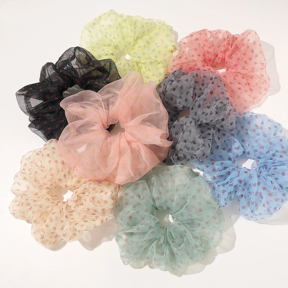 Ins Oversized Organza Scrunchies Women Heart Scrunchie Elastic Hair Bands Girls Headwear Rubber Ties Big Ponytail Holder |