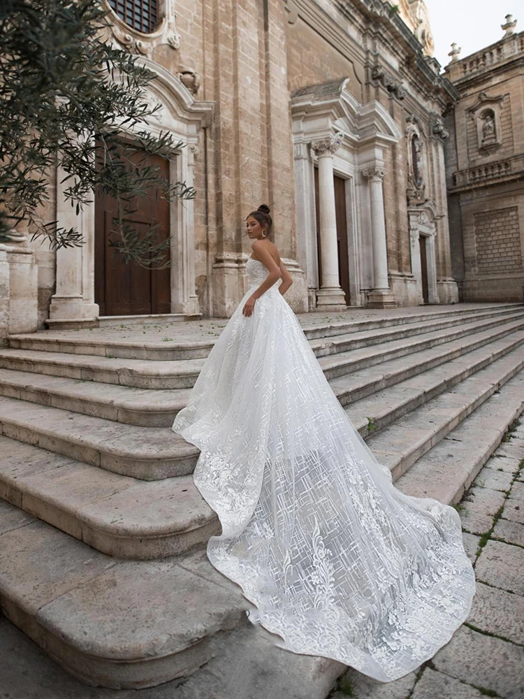 

BAZIIINGAAA Simple Wedding Dress Lace Little Beading Strapless Dress Luxury Wedding Gowns Bridal Can Be Washed Bride Dresses