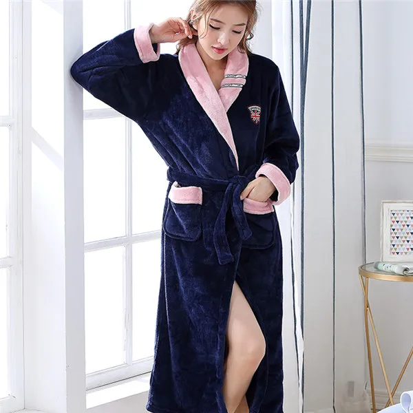 Women Robe2 Зимнее плотное теплое женское Коралловое кимоно из рунной шерсти, халат для влюбленных пар, ночная рубашка, банное платье, одежда для сна для мужчин, большая Ночная одежда, Размеры M, L, XL, XXL, 3XL - Цвет: Women Robe2