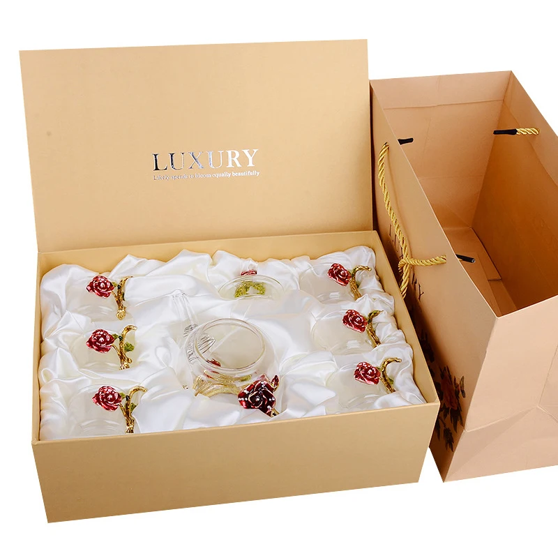 7 шт./компл. Подарочная коробка эмаль Чай посуда наборы для ухода за кожей красное