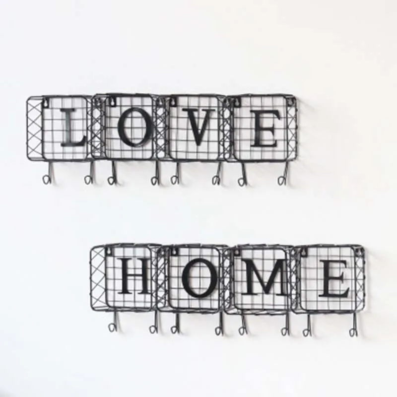 Multifunctional LOVE HOME Letter Iron Grid Hanging Mesh Storage Rack With Hook Wall Home Decor Decorative Shelf Towel Key | Дом и сад