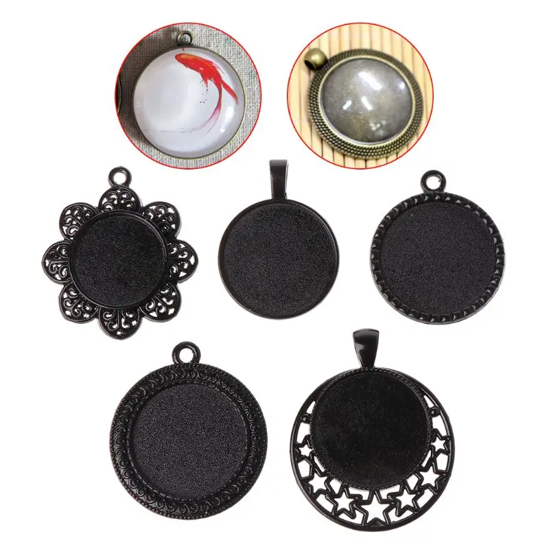 

5Pcs Pendant Tray Jewelry Making Accessories DIY Black Style Cameo Cabochon Base