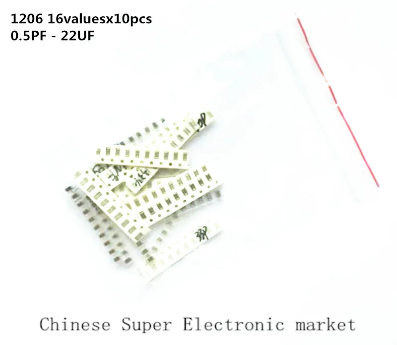 1206 SMD чип конденсатор смешанный комплект 16valuesx10 шт = 160 0.5PF 22 мкФ упаковка