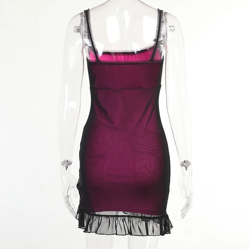 

Goth Dark Punk Y2k Mesh Women Party Dress Pastel Goth Aesthetic E-girl Grunge Sexy Mini Dress Bodycon Milkmaid Ruffles Clubwear