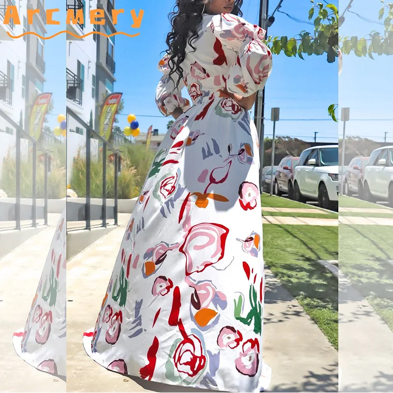 

Women Puff Sleeve Button Design Maxi Slit Dress