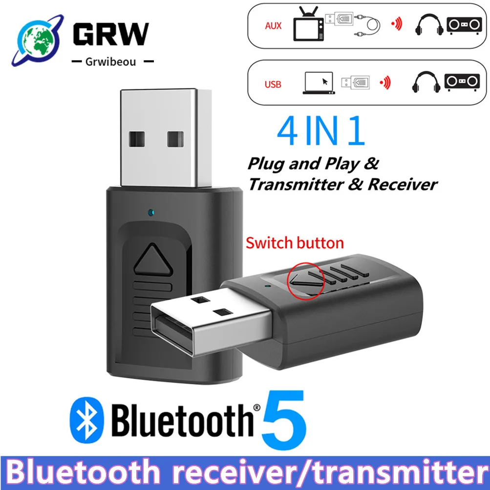 

USB Bluetooth 5,0 аудио приемник передатчик 4 в 1 Мини стерео Bluetooth AUX RCA USB 3,5 мм для ТВ ПК автомобильный беспроводной адаптер