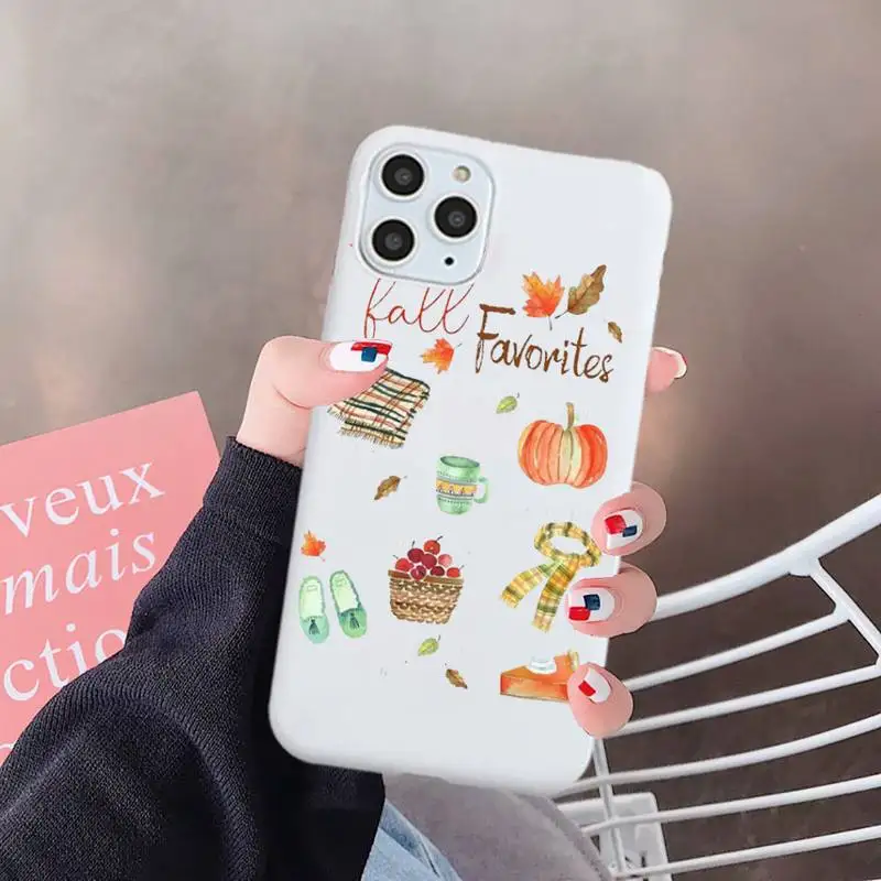 

Pumpkin happy autumn fall leaves Phone Case Candy Color for iPhone 6 7 8 11 12 s mini pro X XS XR MAX Plus